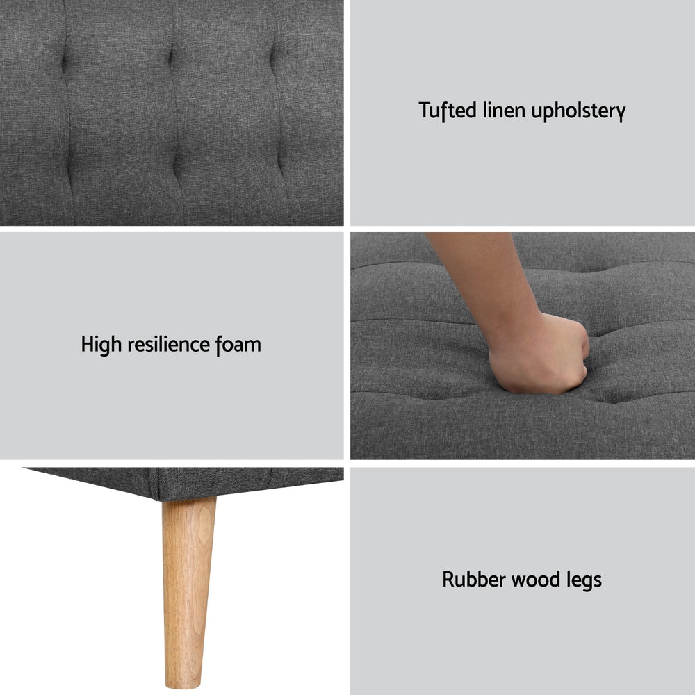 Artiss Grey Fabric Single Seater Sofa Bed — Pack of 2, Premium Faux Linen — Allure Home Collections