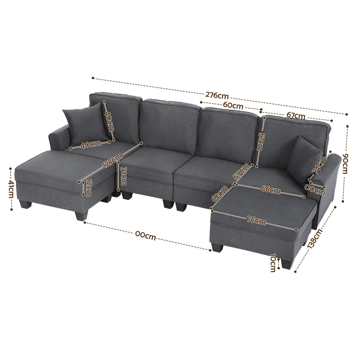 Llafranc 6 Seater Sectional Sofa, Grey