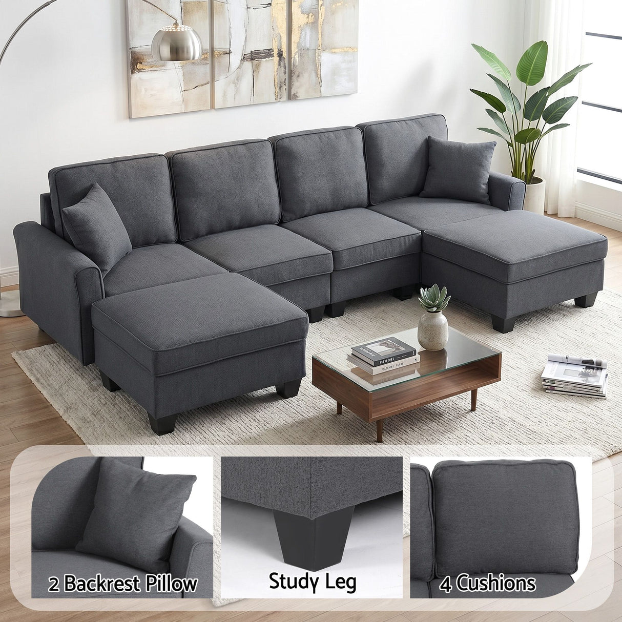 Llafranc 6 Seater Sectional Sofa, Grey