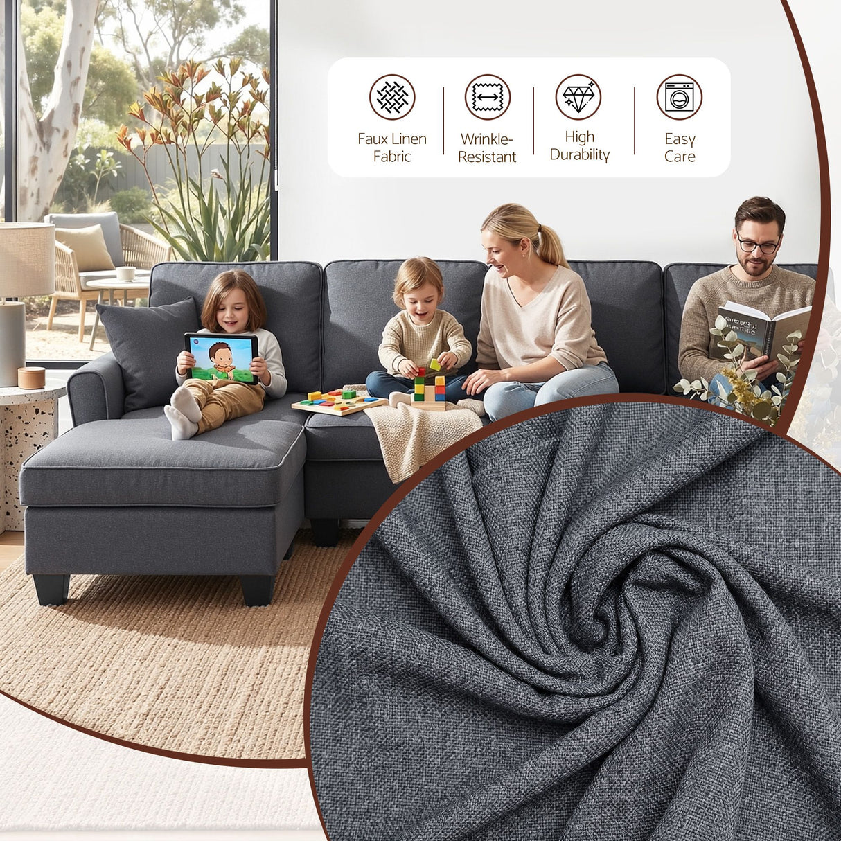 Llafranc 6 Seater Sectional Sofa, Grey