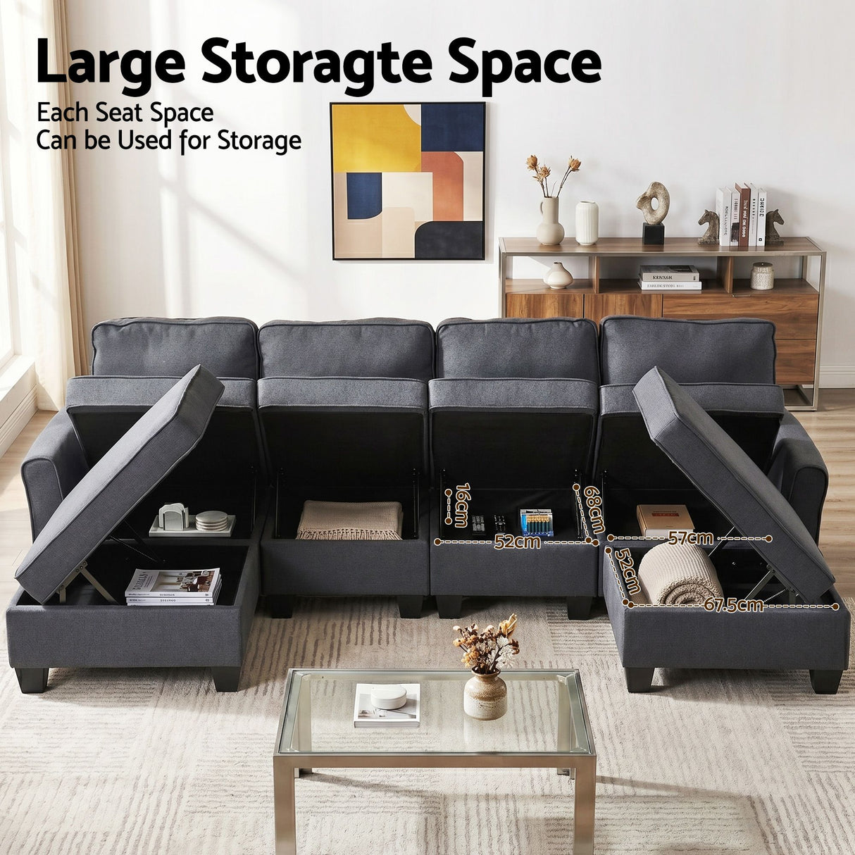 Llafranc 6 Seater Sectional Sofa, Grey