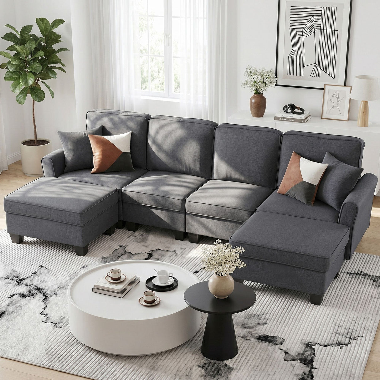 Llafranc 6 Seater Sectional Sofa, Grey
