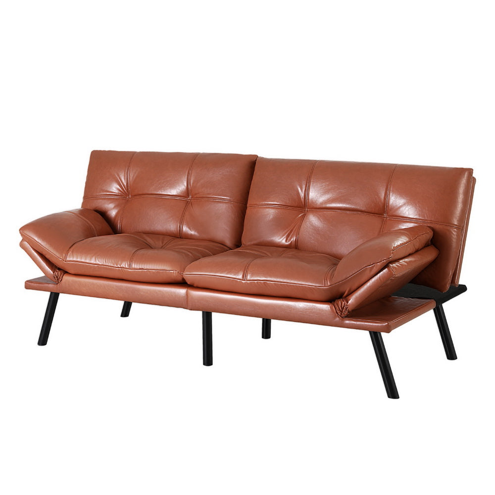 Alcanar Brown faux leather sofa bed in a modern living room