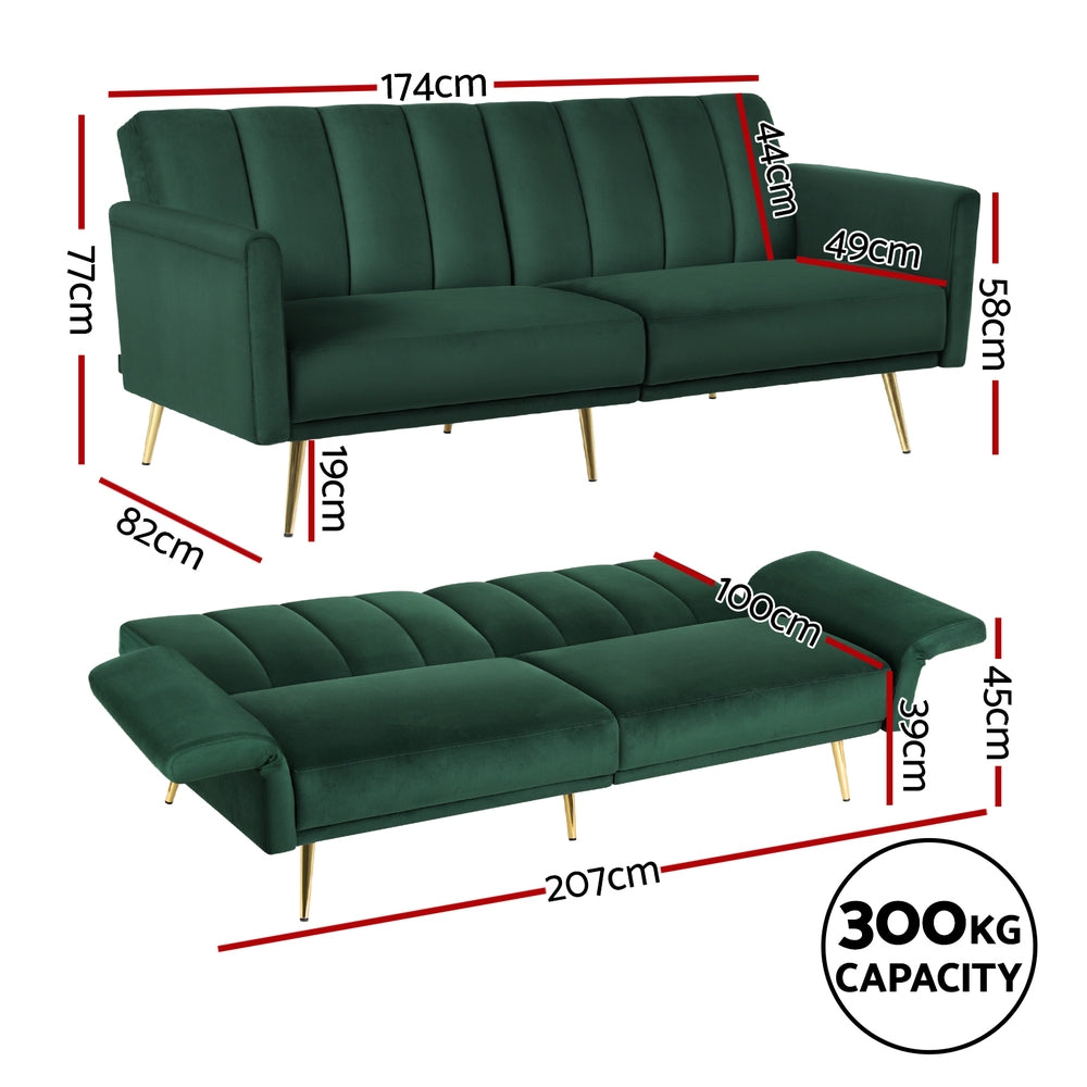 Artiss 3-Seater Velvet Sofa Bed — Vertical Stripe, Adjustable Arm, High-Resilience Foam — Allure Home Collections