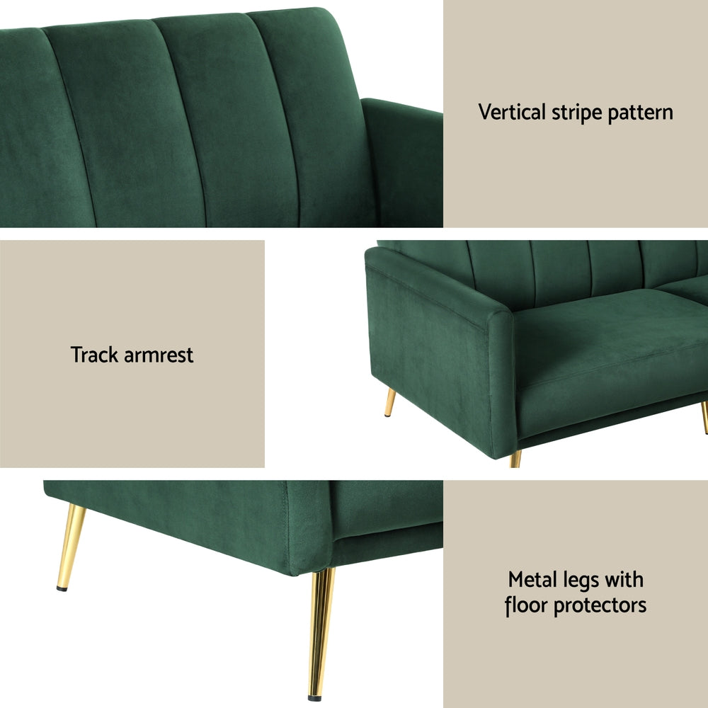 Artiss 3-Seater Velvet Sofa Bed — Vertical Stripe, Adjustable Arm, High-Resilience Foam — Allure Home Collections