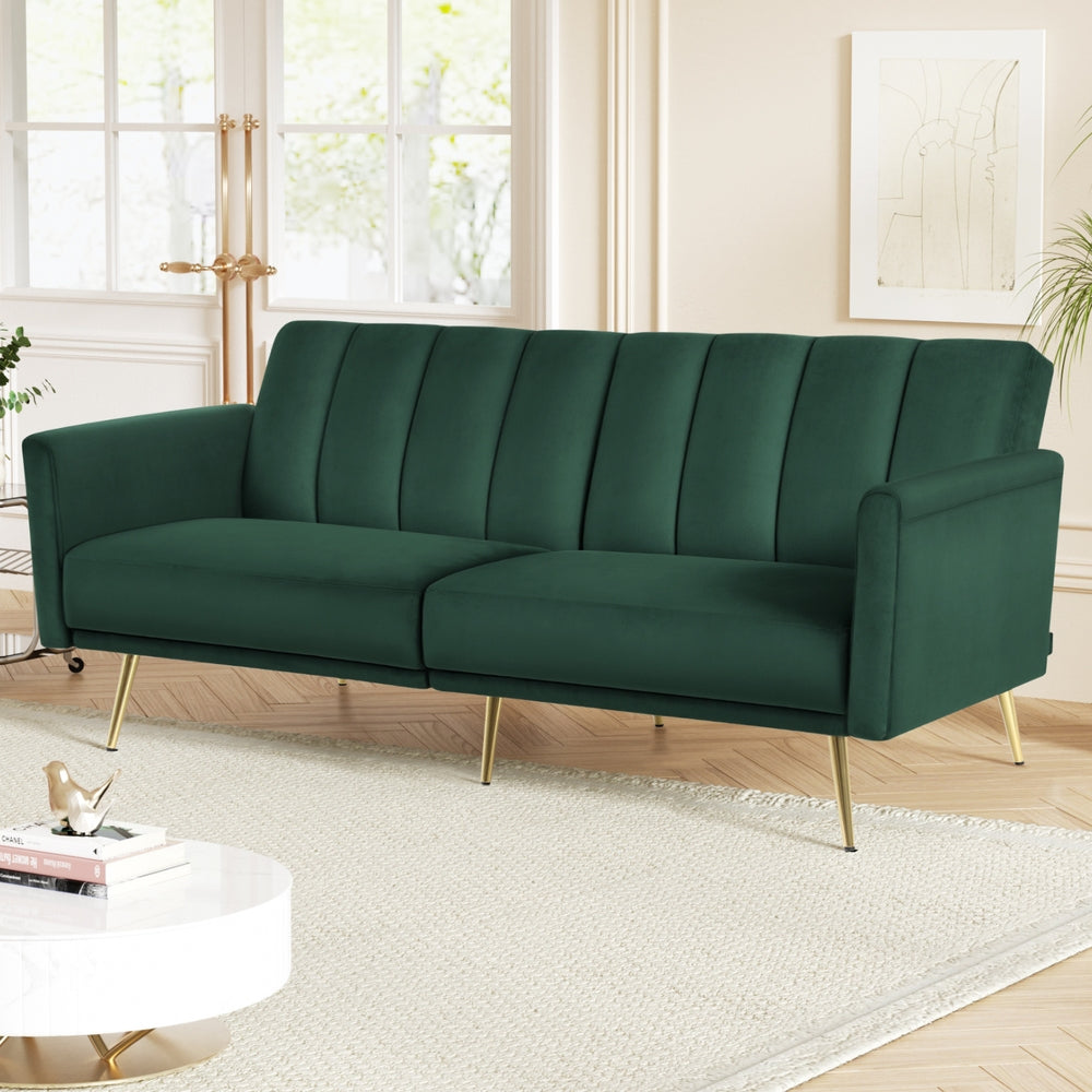Artiss 3-Seater Velvet Sofa Bed — Vertical Stripe, Adjustable Arm, High-Resilience Foam — Allure Home Collections