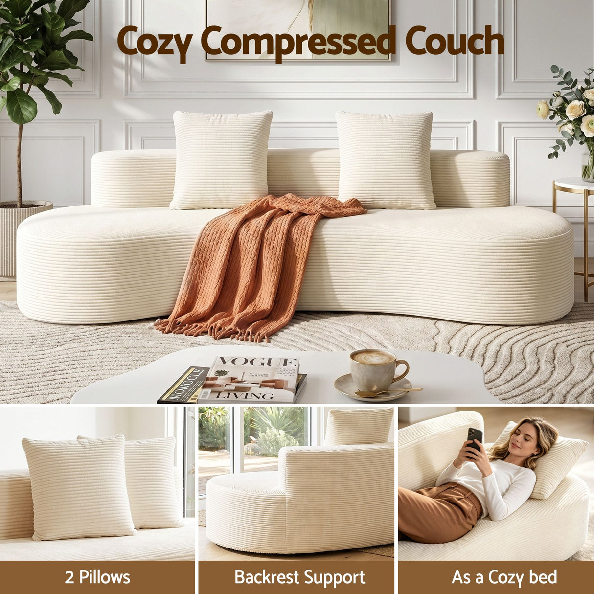 Tavernes 4 Seater Modular Sofa, White