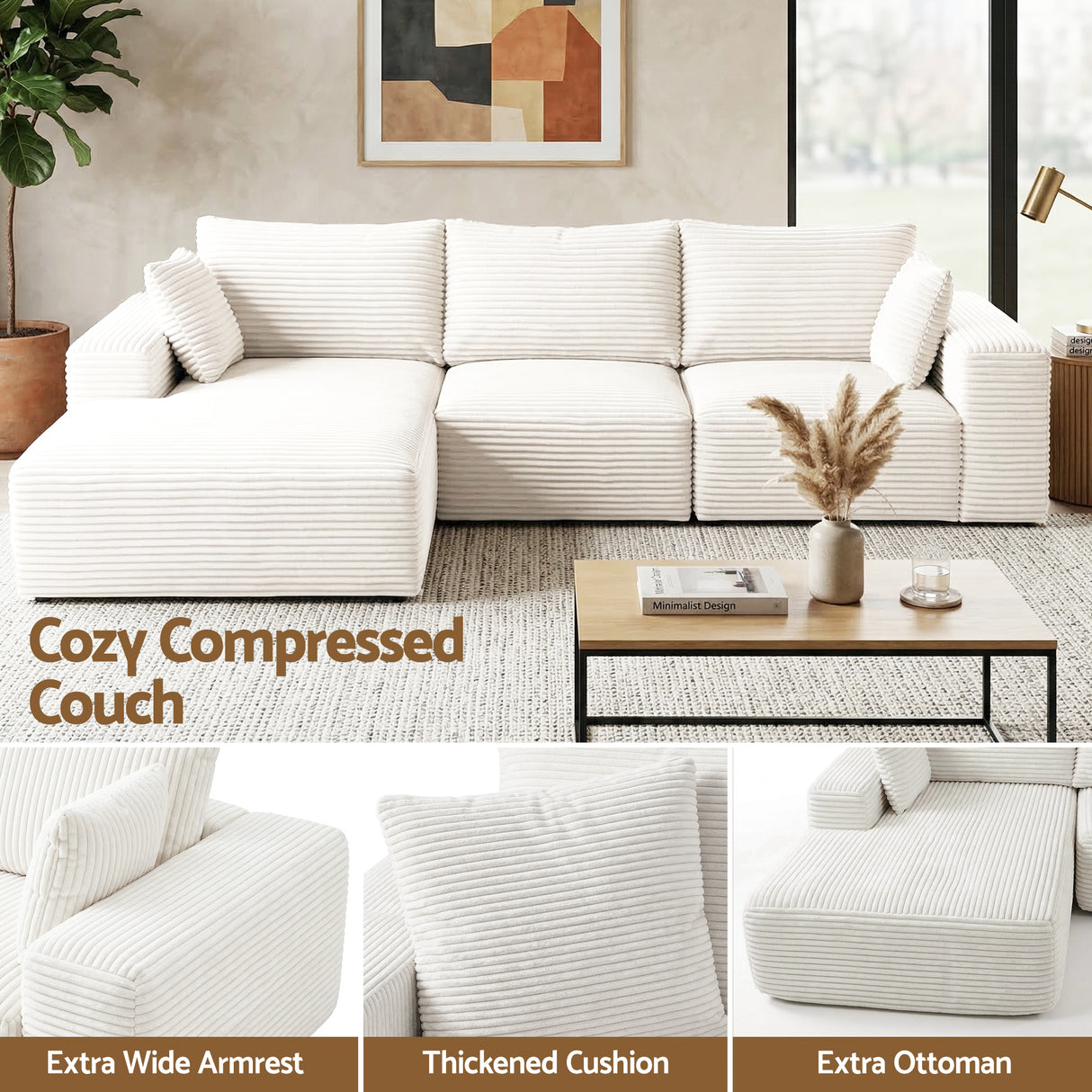 Tavernes 3 Seater Modular Sofa, White