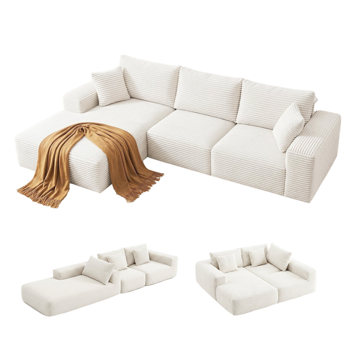 Tavernes 3 Seater Modular Sofa, White