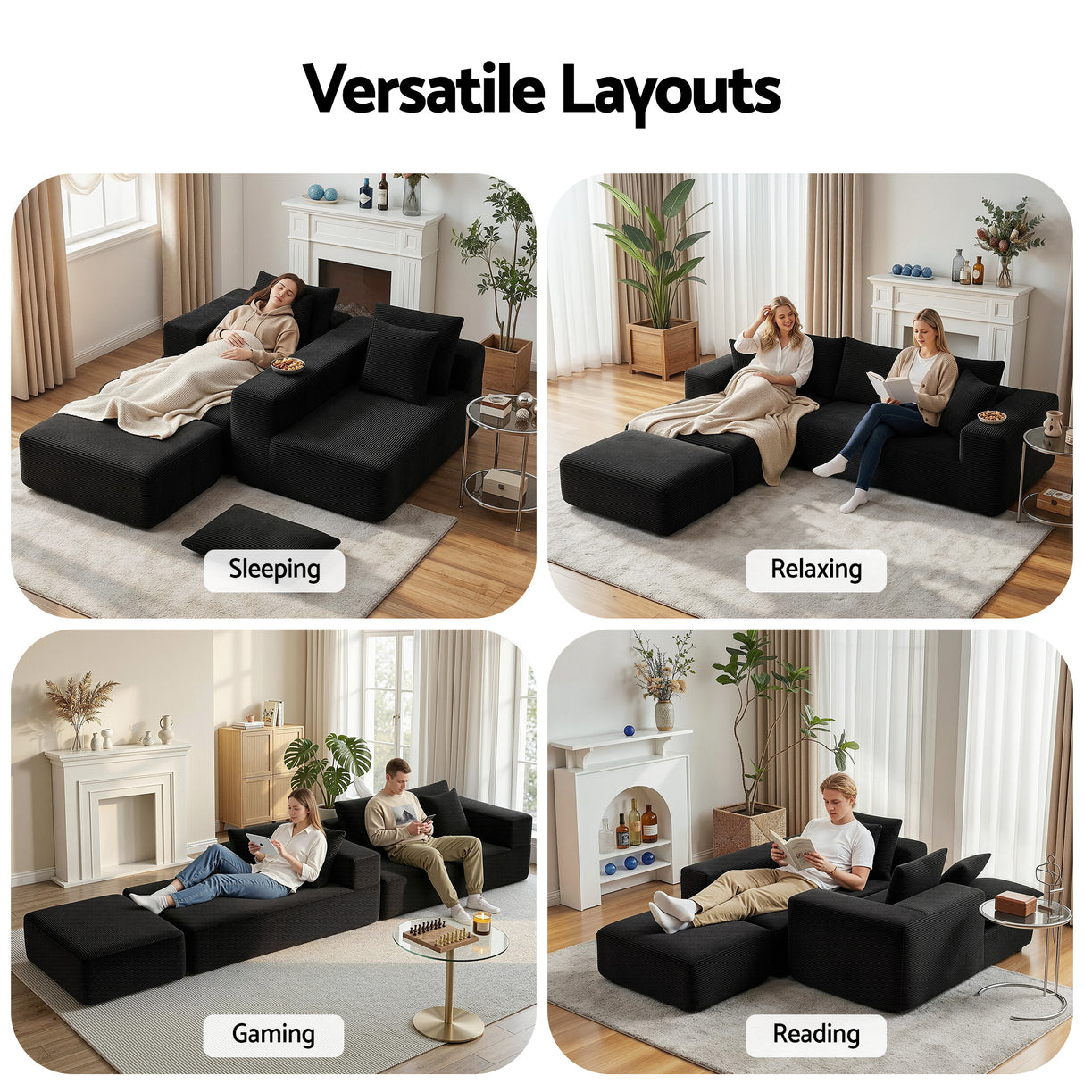 Tavernes 5 Seater Modular Sofa, Black