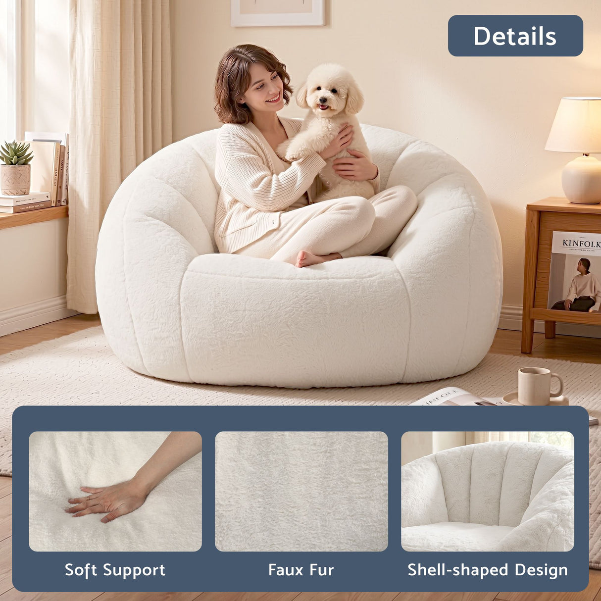 Garraf 1 Seater Bean Bag Sofa, White
