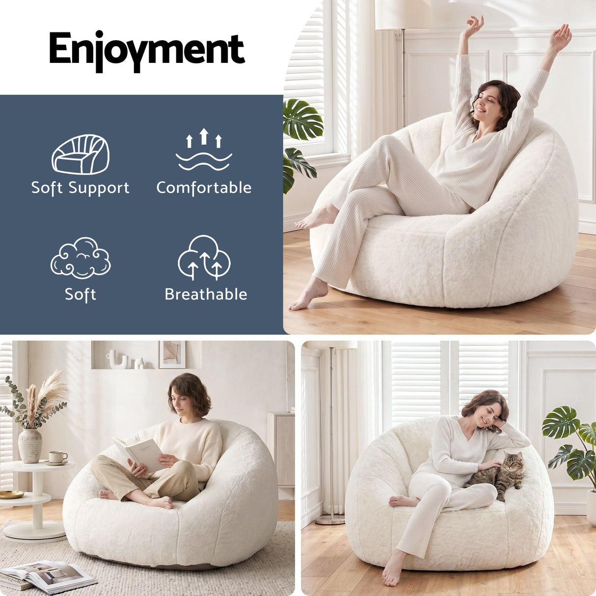 Garraf 1 Seater Bean Bag Sofa, White