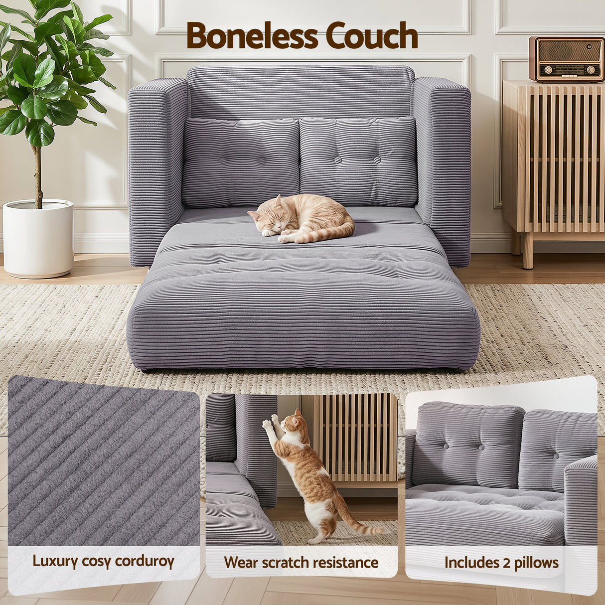 Vilanova 2 Seater Sofa Bed, Grey