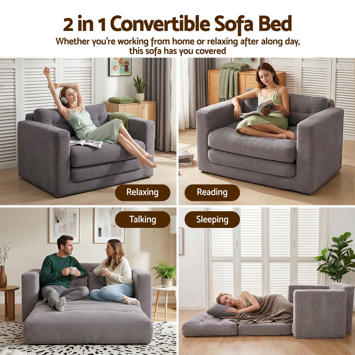 Vilanova 2 Seater Sofa Bed, Grey