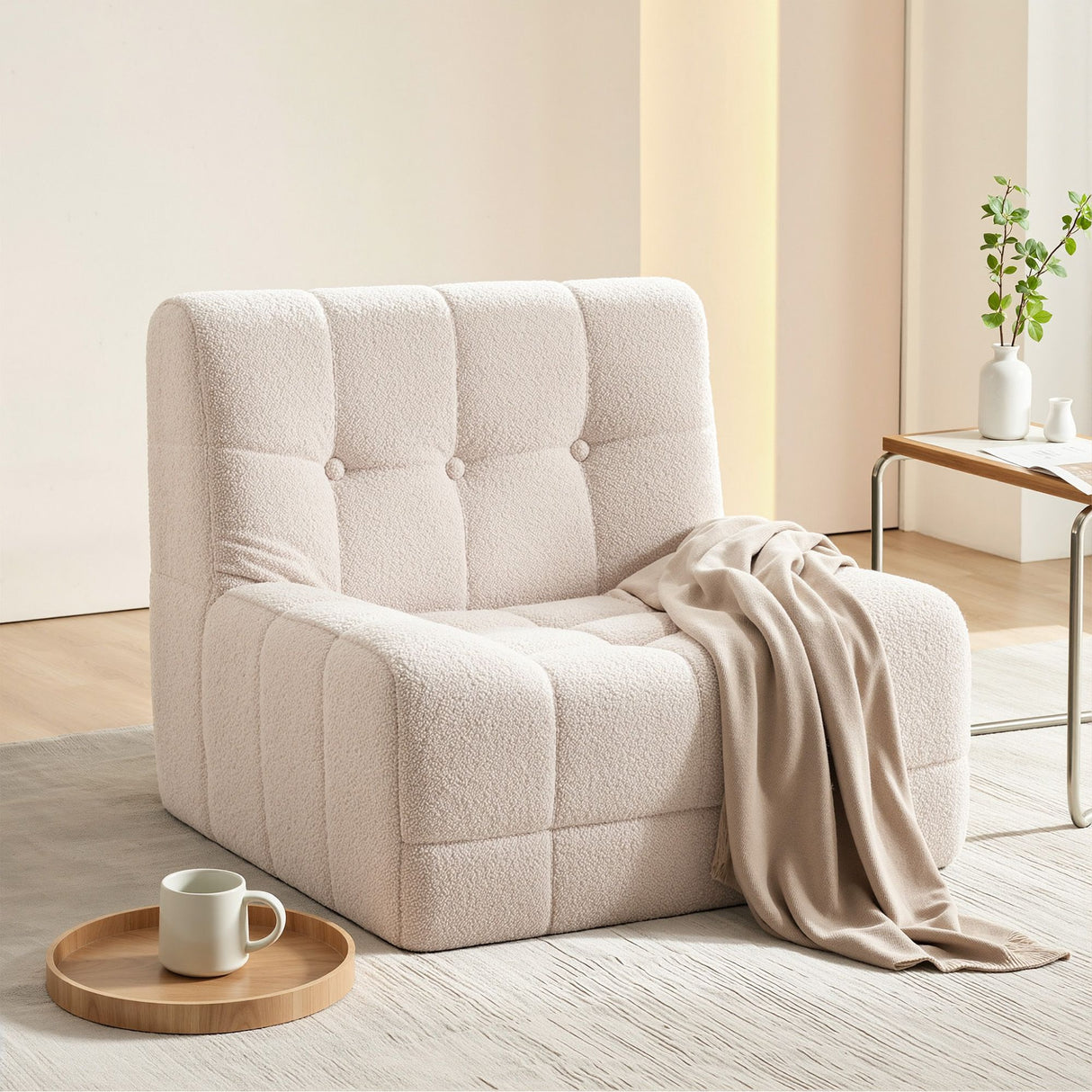 Roda White fabric floor sofa in a modern living room