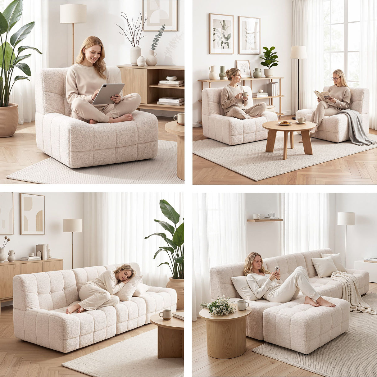 Pippa Boneless Floor Couch, White, view 6