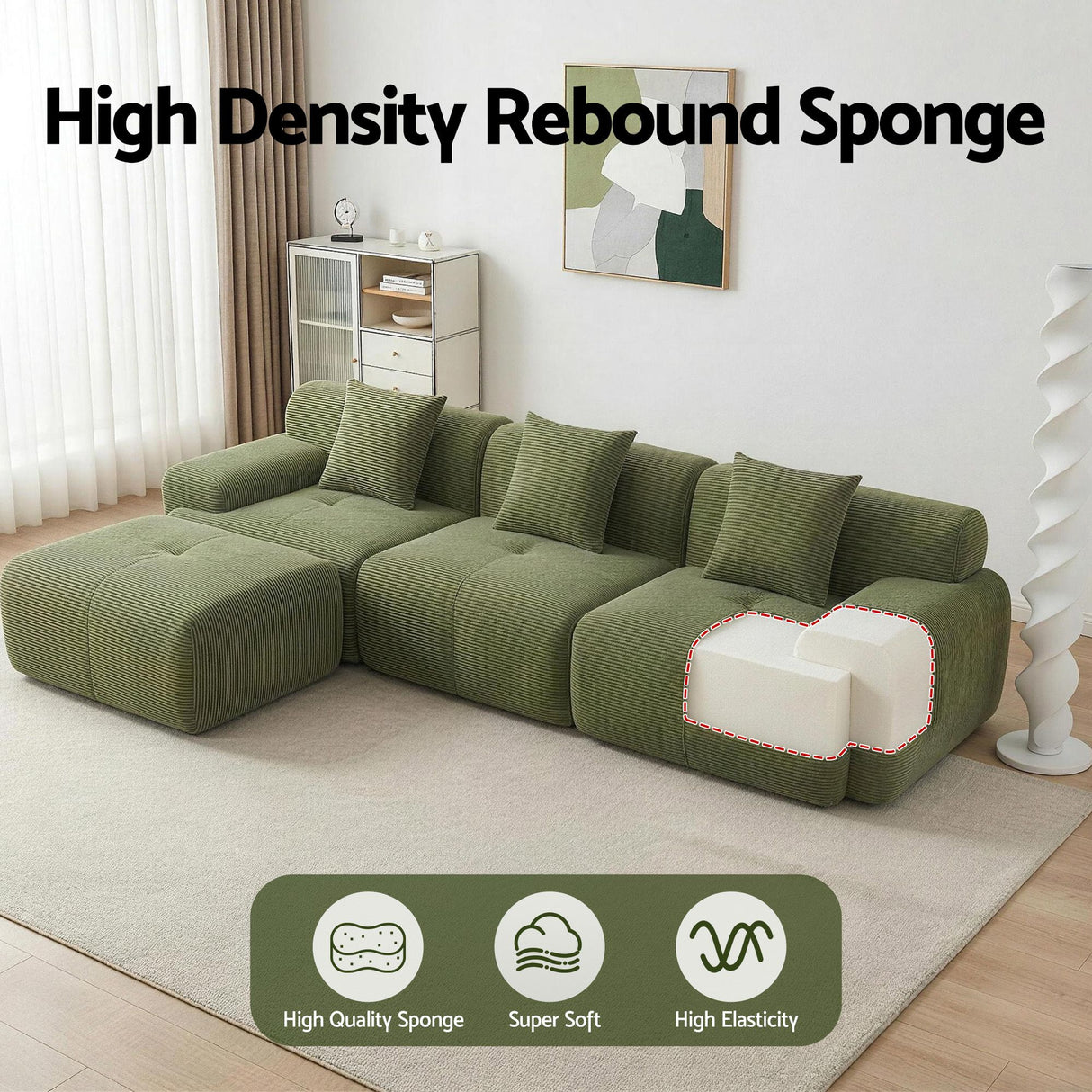 Tavernes 4 Seater Modular Sofa, Green