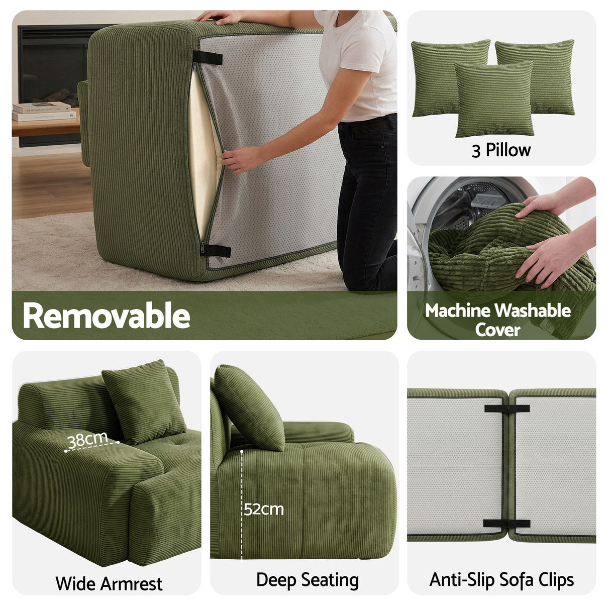 Tavernes 4 Seater Modular Sofa, Green