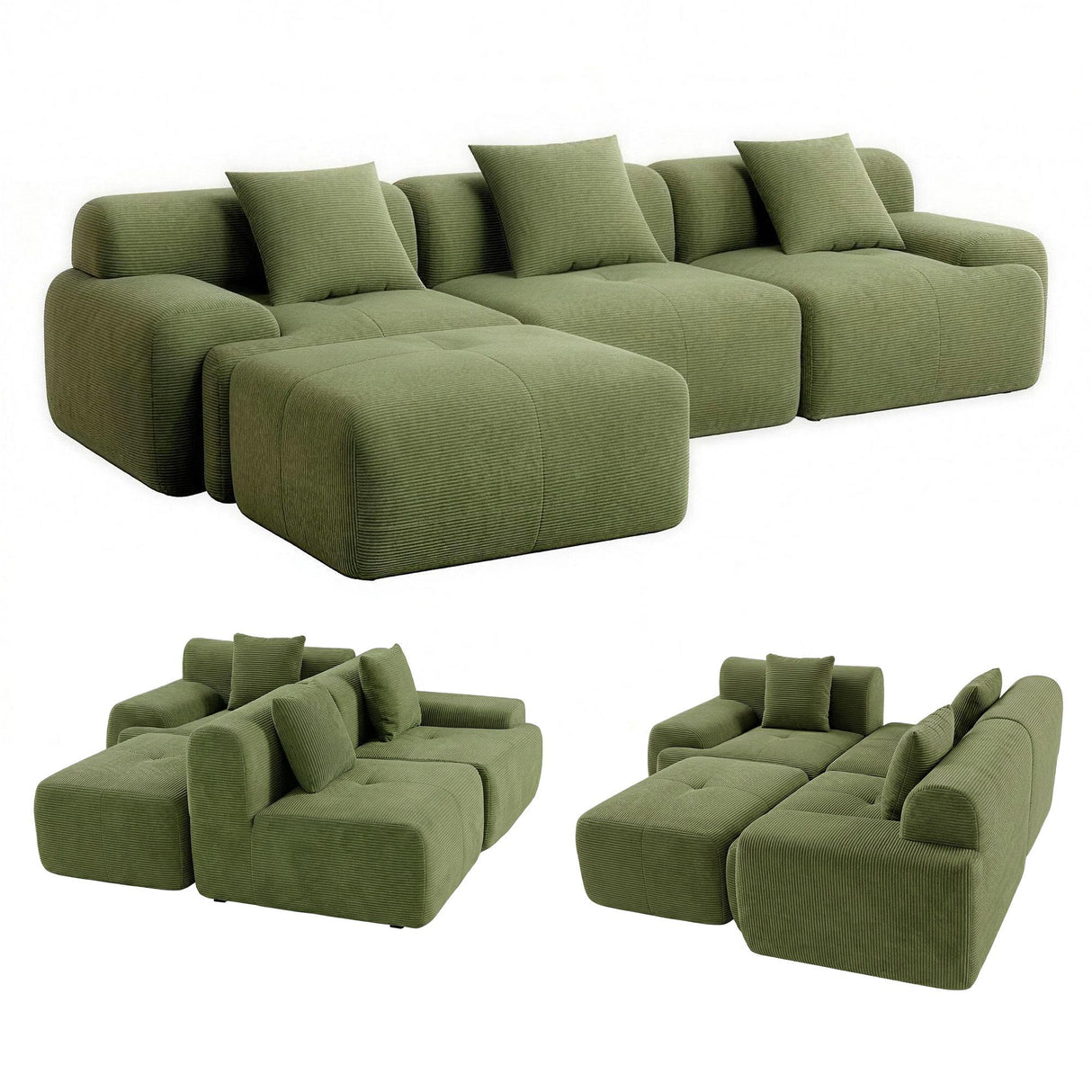 Tavernes 4 Seater Modular Sofa, Green