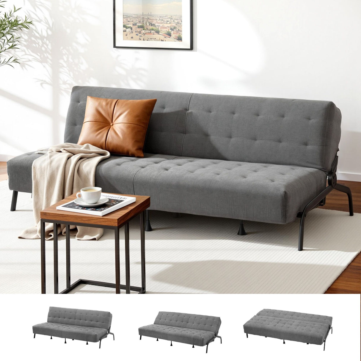 Ronda grey velvet sofa bed in a modern living room