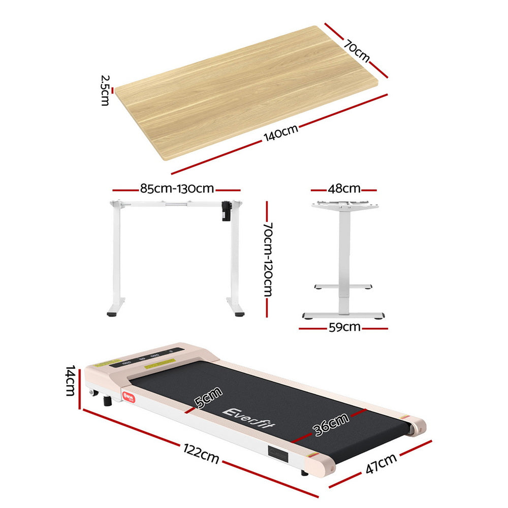 Kingston oak electric standing desk with walking pad in a home office