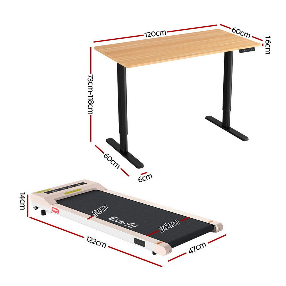 Weetangera Electric Standing Desk with 360mm Walking Pad, Black and Natural Wood 120cm