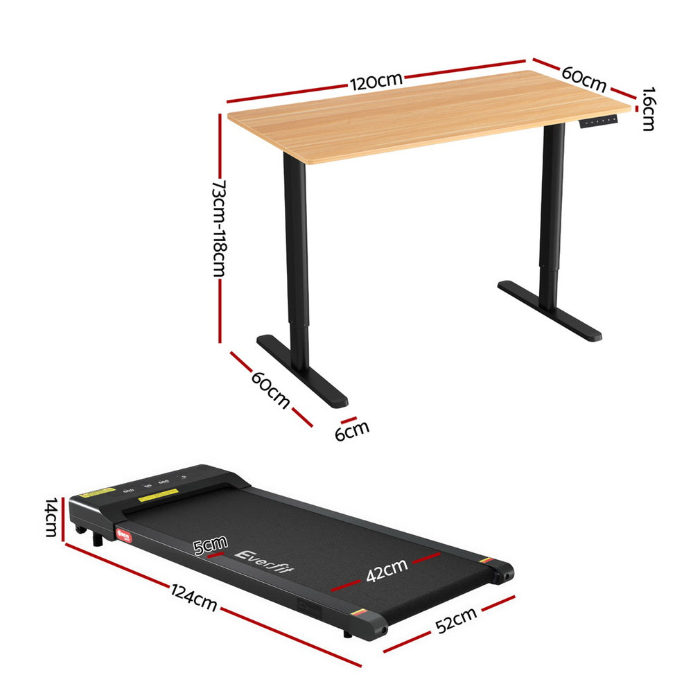 Weetangera Electric Standing Desk with 400mm Walking Pad, Black and Natural Wood 120cm