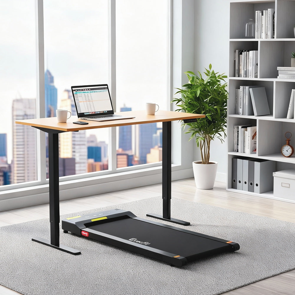 Weetangera Electric Standing Desk with 400mm Walking Pad, Black and Natural Wood 120cm