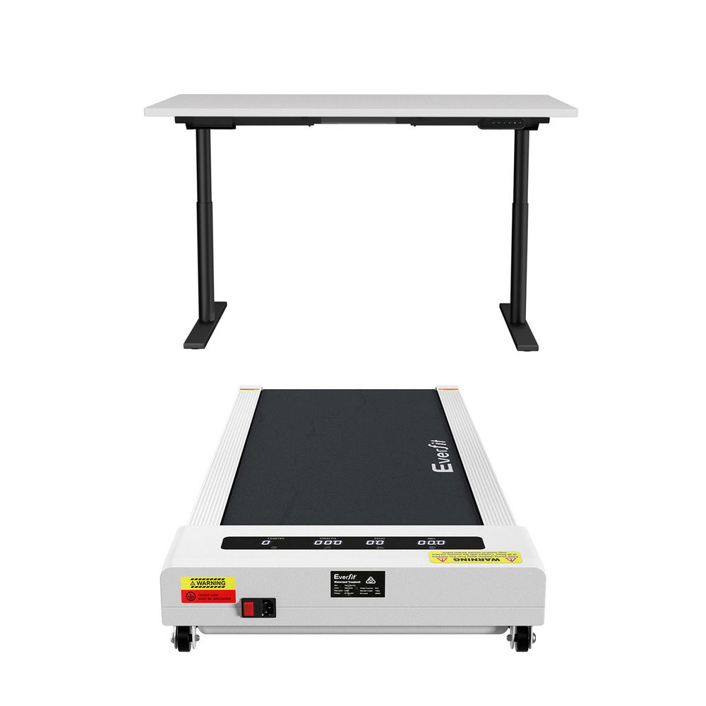 Red Hill white standing desk with walking pad in a home office