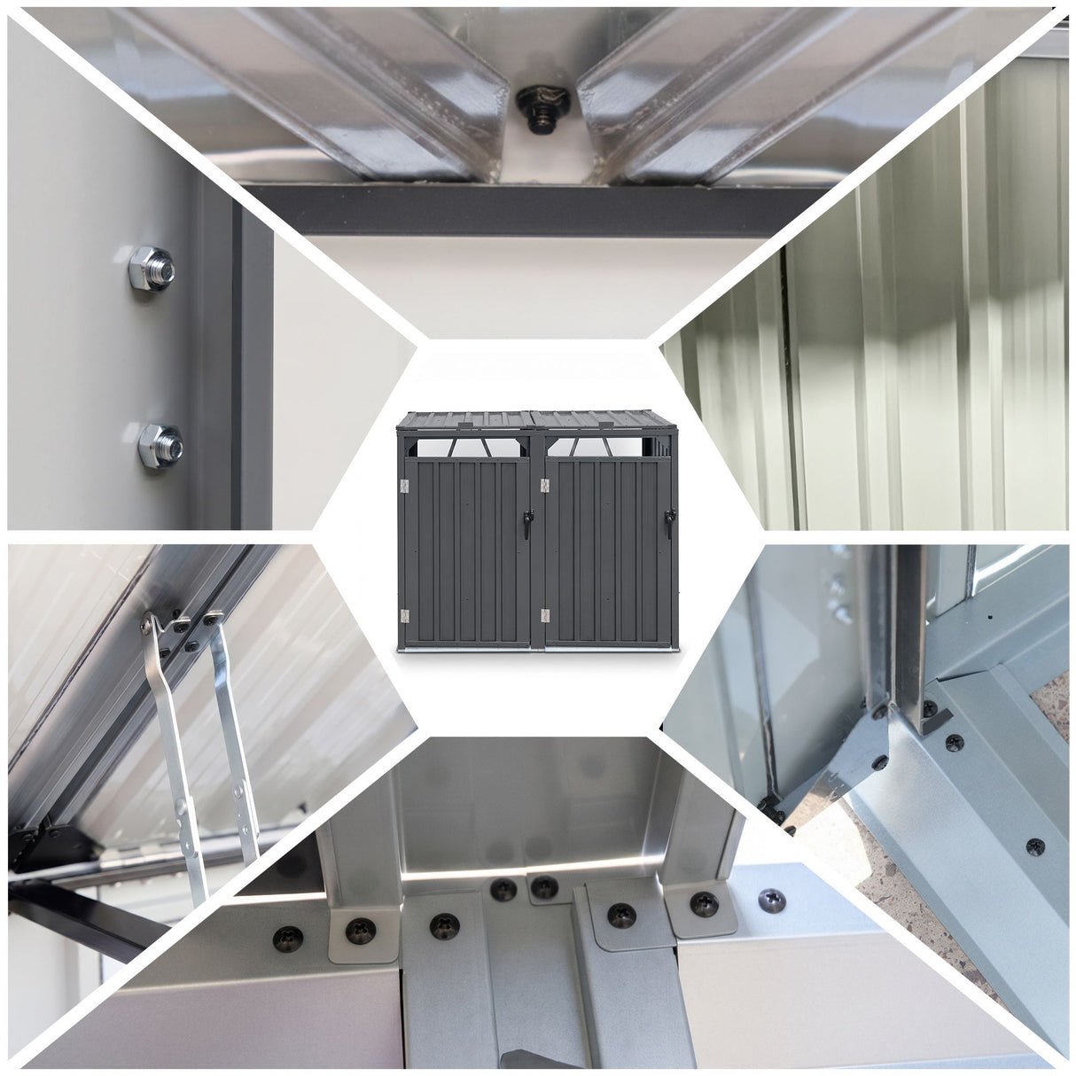 Grey steel double wheelie bin storage shed (view 8)