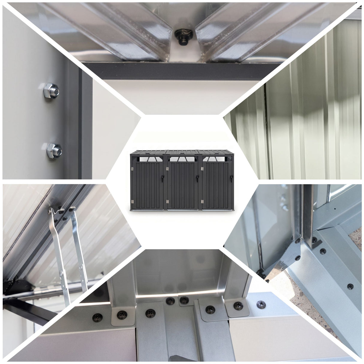Grey steel triple wheelie bin storage shed (view 8)