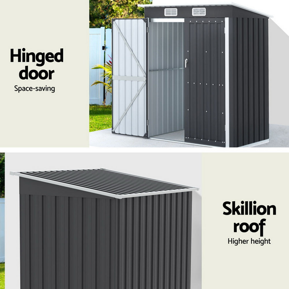 Garden Shed 1.62 x 1M Galvanised Steel Outdoor Storage - Grey