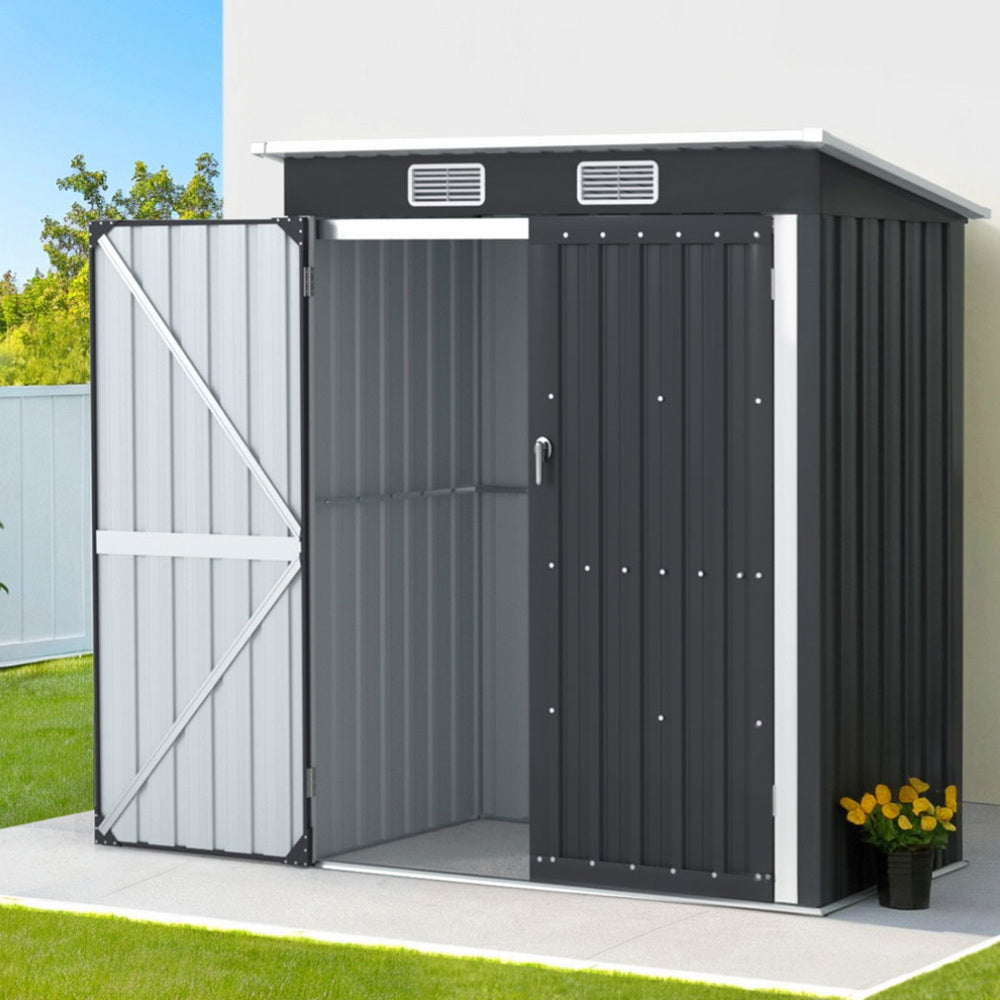 Garden Shed 1.62 x 1M Galvanised Steel Outdoor Storage - Grey