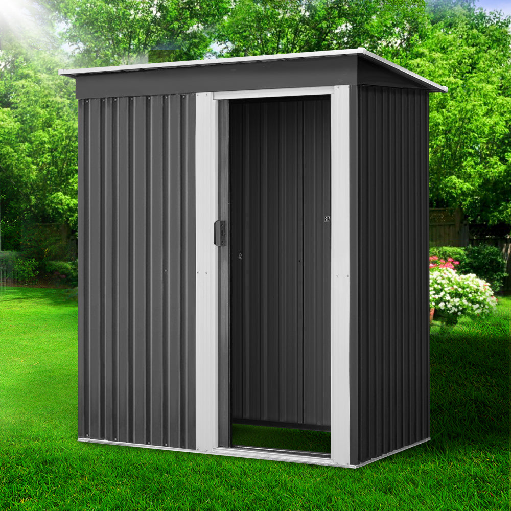 Garden Shed 1.62 x 0.86M Galvanised Steel with Sliding Door - Grey