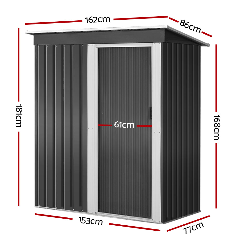 Garden Shed 1.62 x 0.86M Galvanised Steel with Sliding Door - Grey
