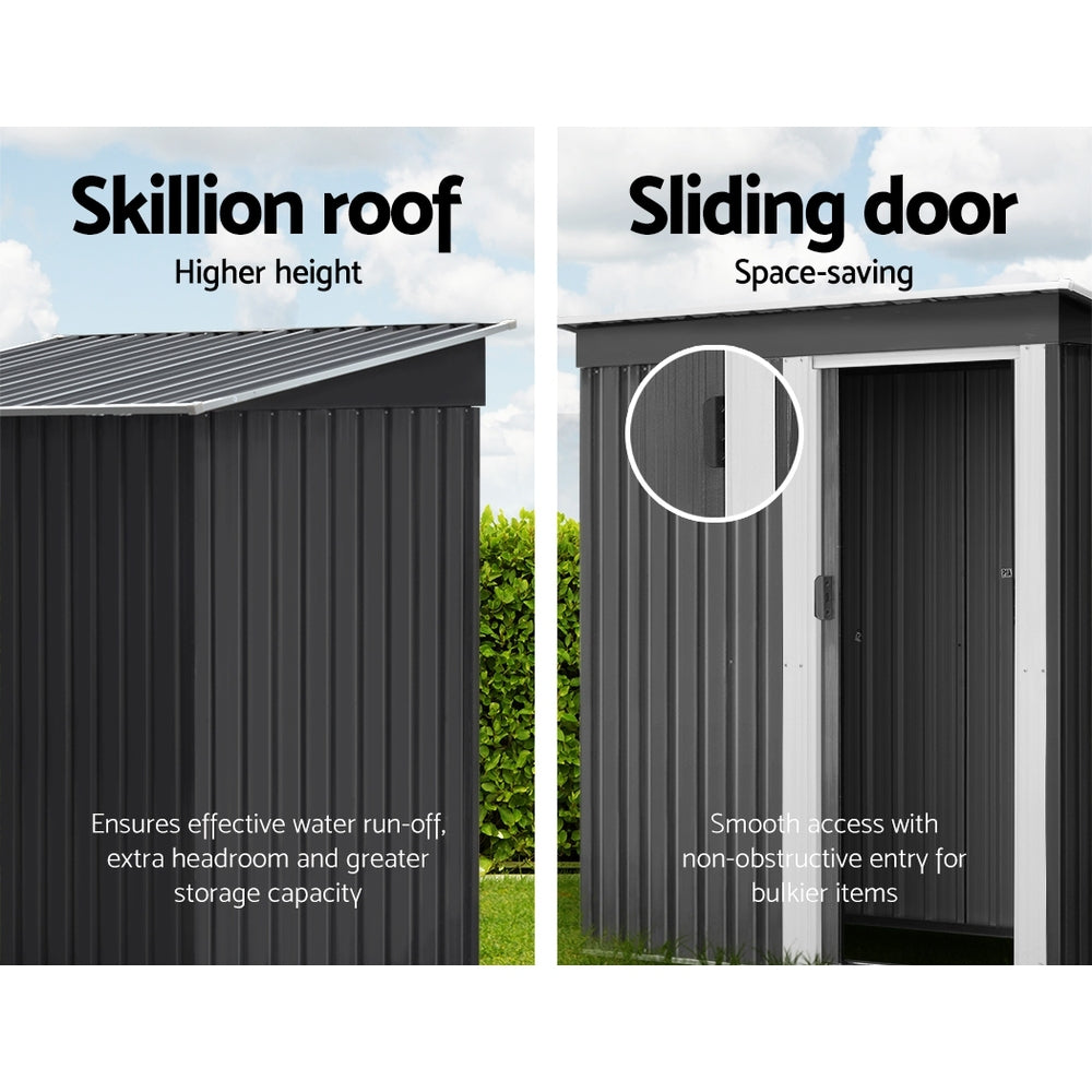Garden Shed 1.62 x 0.86M Galvanised Steel with Sliding Door - Grey