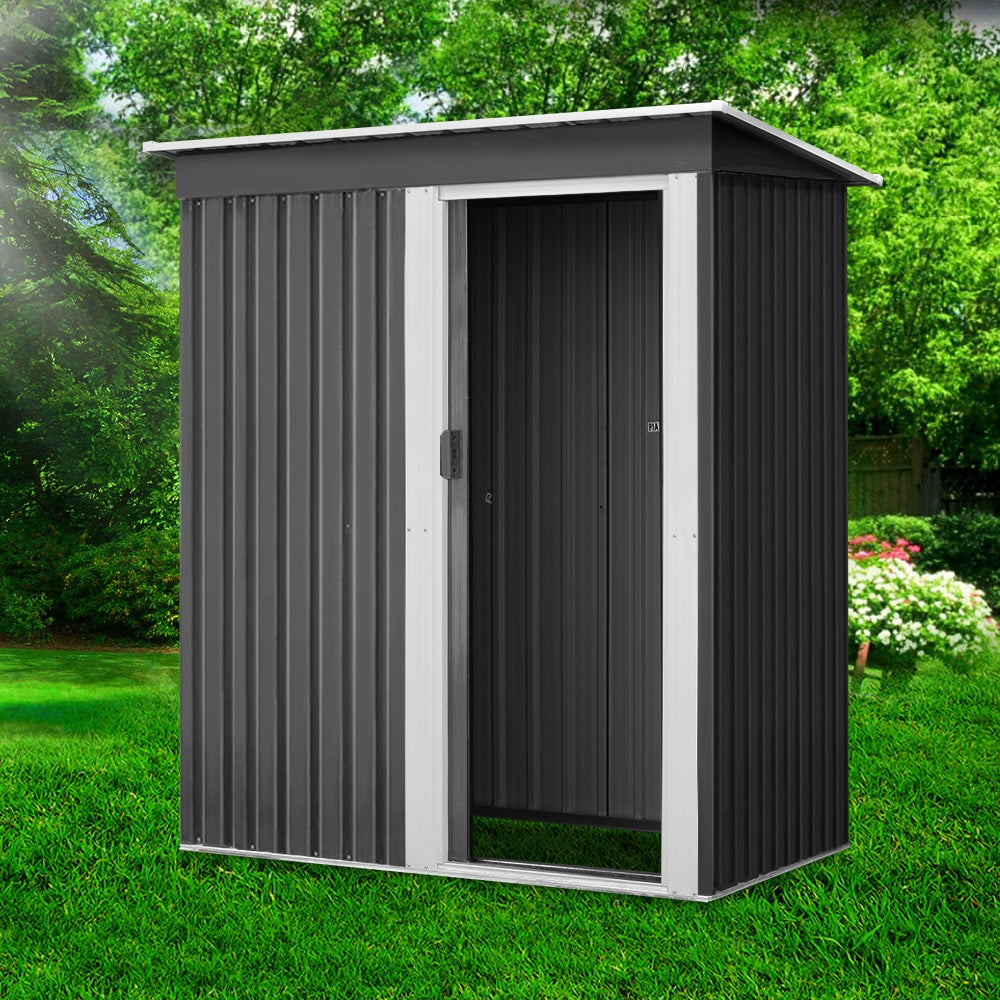 Garden Shed 1.62 x 0.86M Galvanised Steel with Sliding Door - Grey