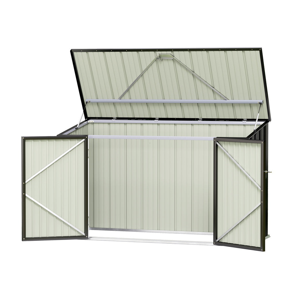 Grey steel bike storage shed, 2.22 x 0.91m