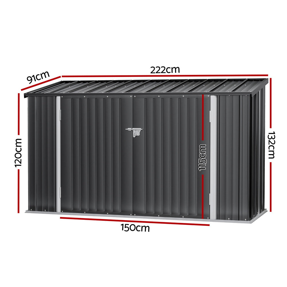 Grey steel bike storage shed, 2.22 x 0.91m (view 2)