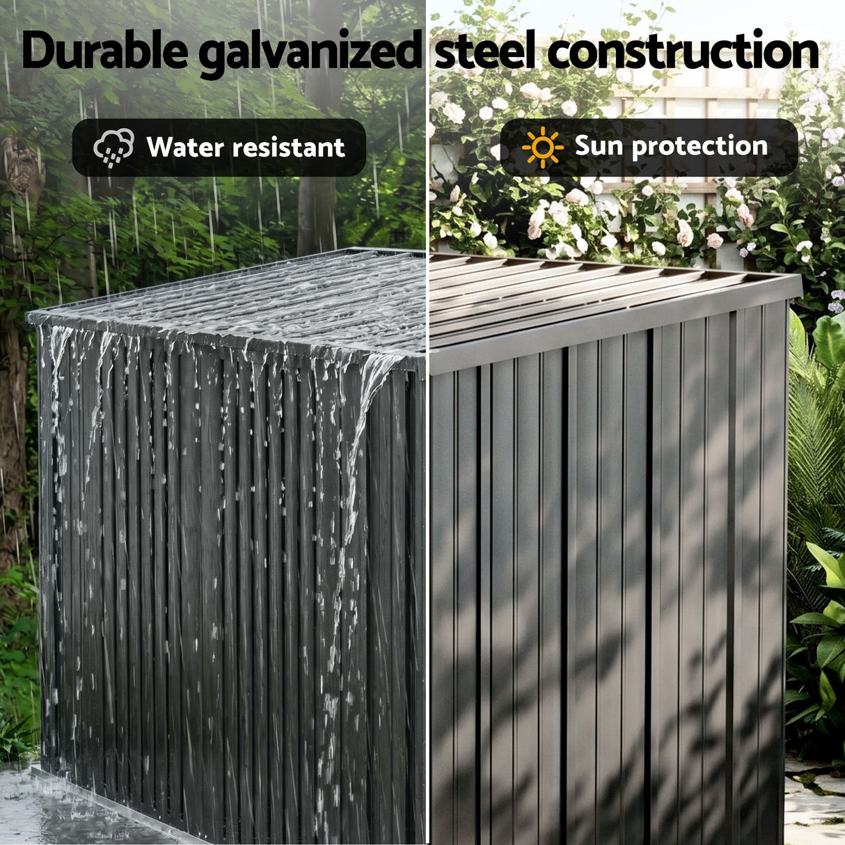 Grey steel wheelie bin storage enclosure with gas struts (view 6)