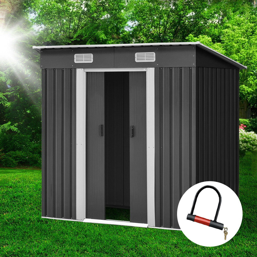 Garden Shed 1.94 x 1.21M Galvanised Steel with Sliding Doors - Grey