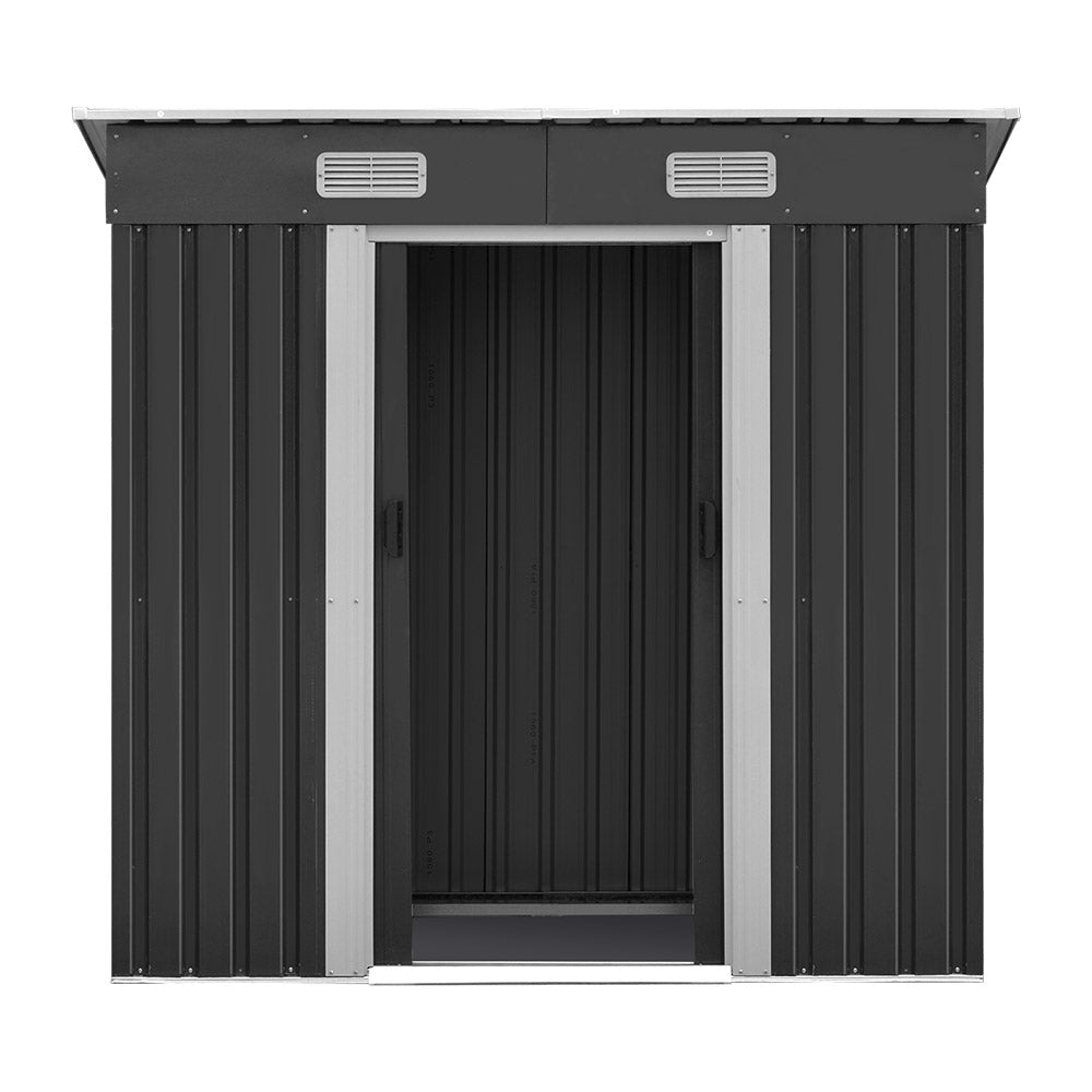 Garden Shed 1.94 x 1.21M Galvanised Steel with Sliding Doors - Grey