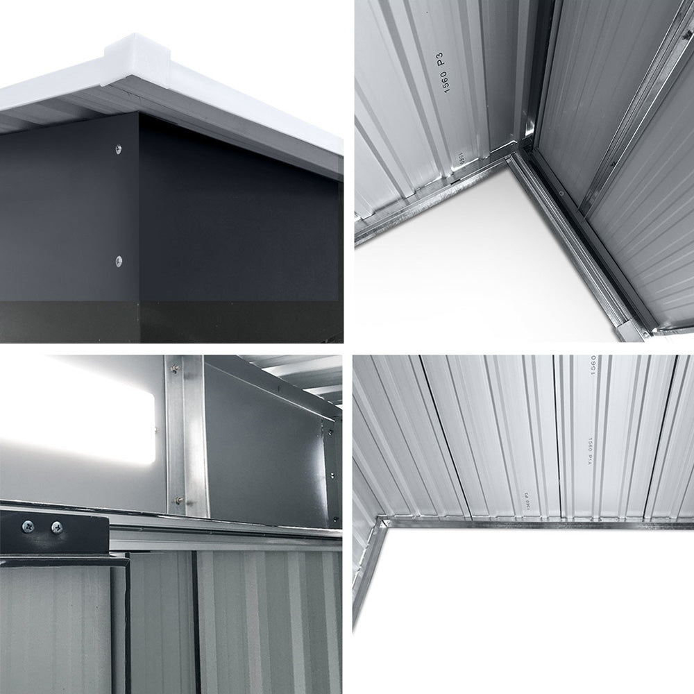Garden Shed 1.94 x 1.21M Galvanised Steel with Sliding Doors - Grey