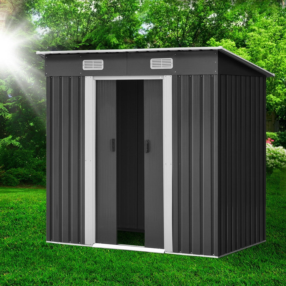 Garden Shed 1.94 x 1.21M Galvanised Steel with Sliding Doors - Grey