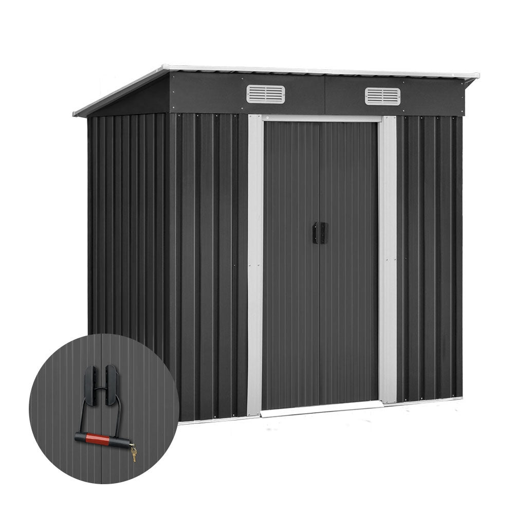 Garden Shed 1.94 x 1.21M Galvanised Steel with Sliding Doors - Grey