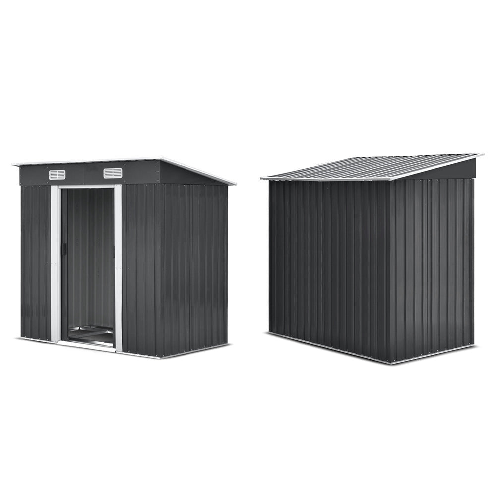 Garden Shed 1.94 x 1.21M Galvanised Steel with Metal Base and Sliding Doors - Grey