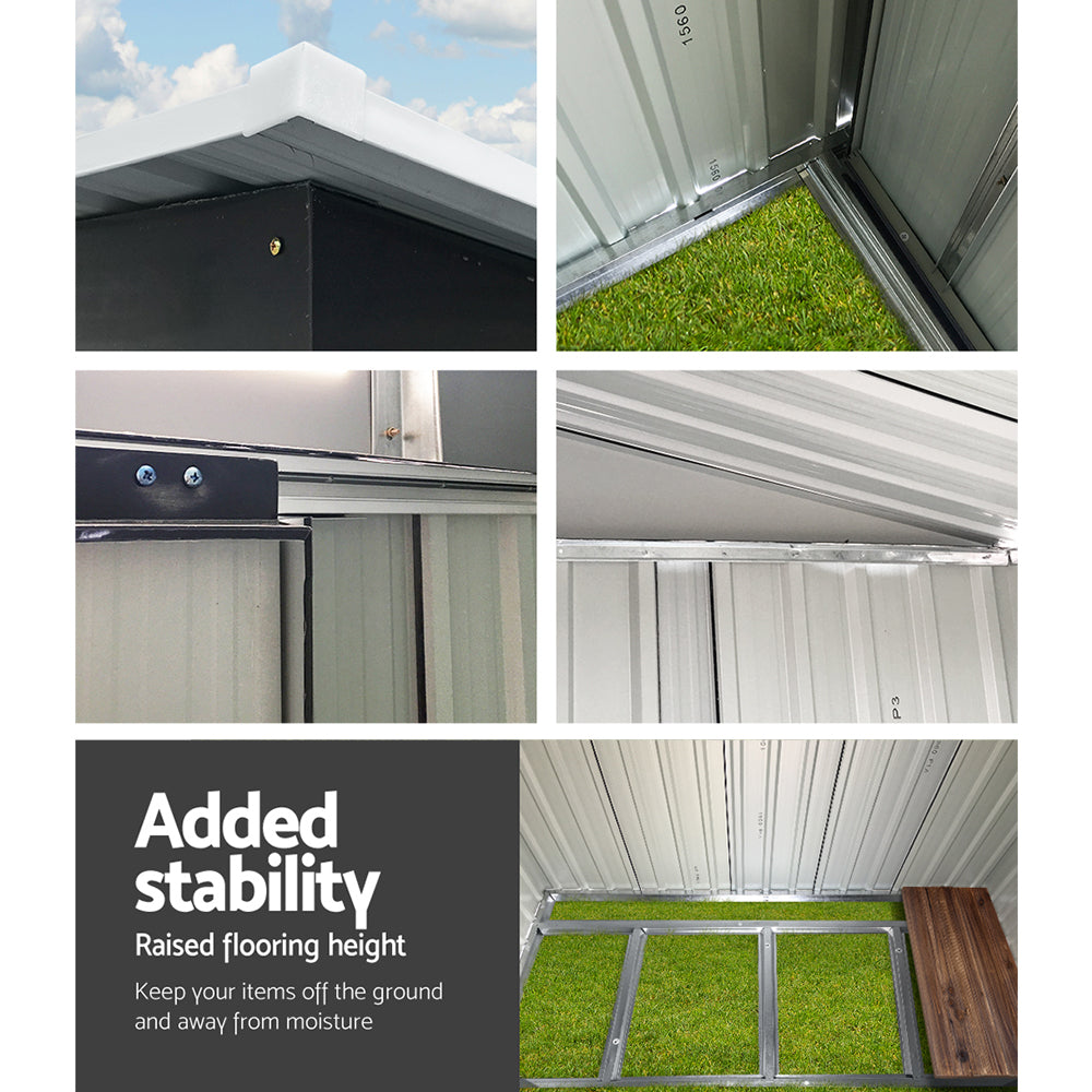 Garden Shed 1.94 x 1.21M Galvanised Steel with Metal Base and Sliding Doors - Grey