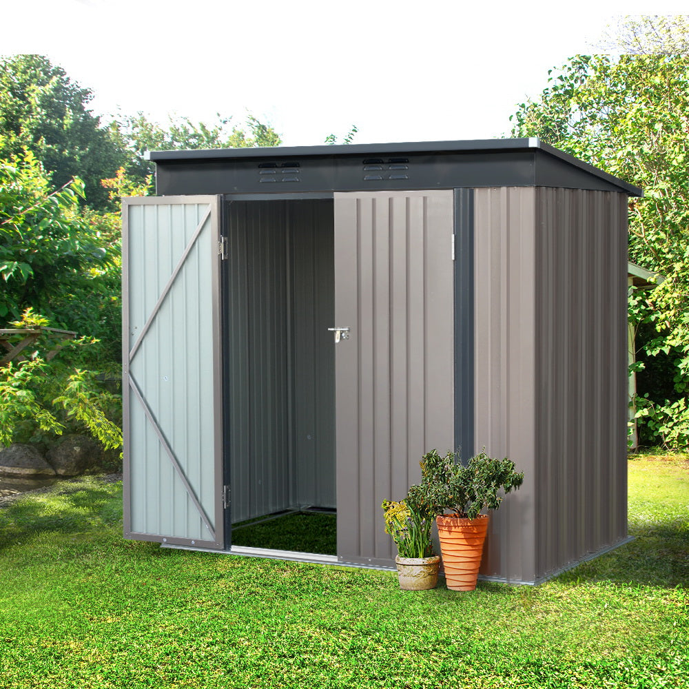 Garden Shed 1.95 x 1.31M Galvanised Steel with Double Doors - Brown