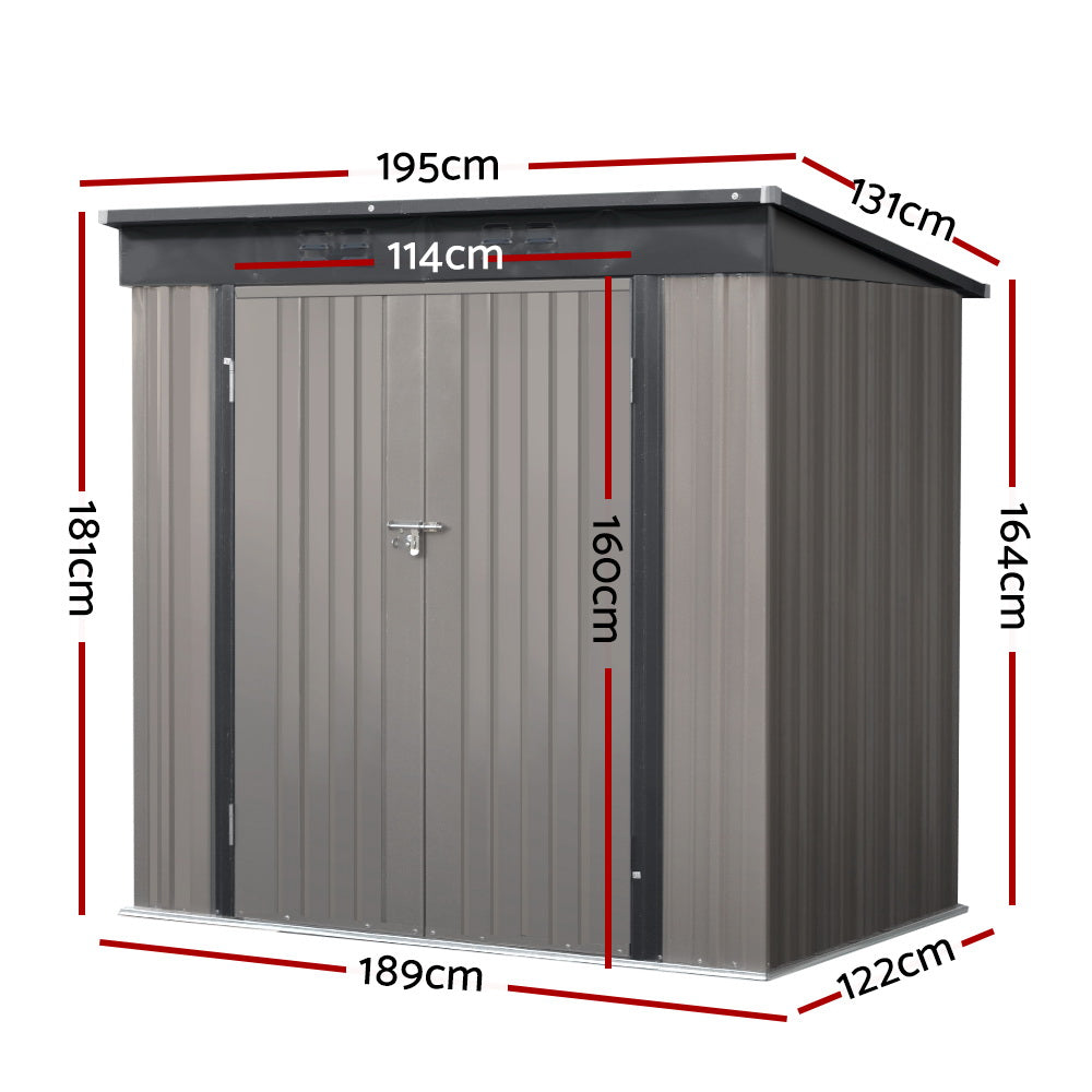 Garden Shed 1.95 x 1.31M Galvanised Steel with Double Doors - Brown