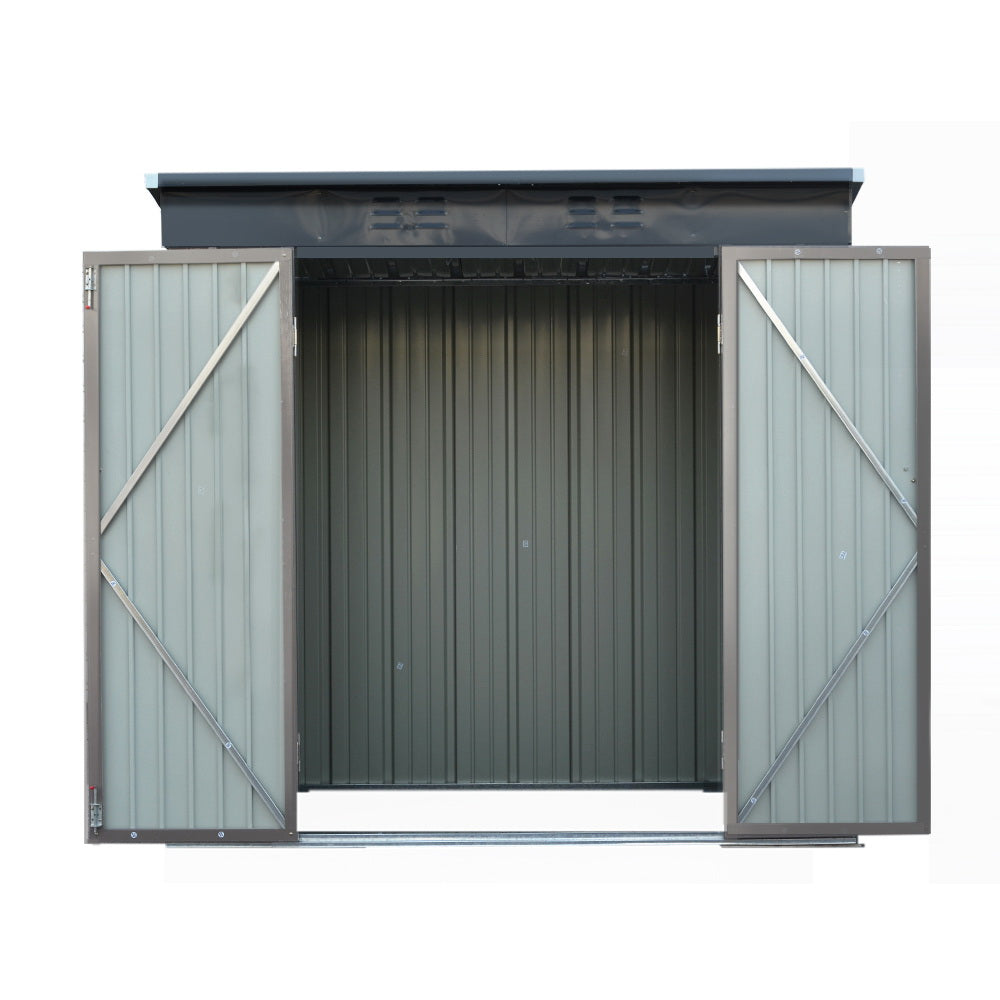 Garden Shed 1.95 x 1.31M Galvanised Steel with Double Doors - Brown